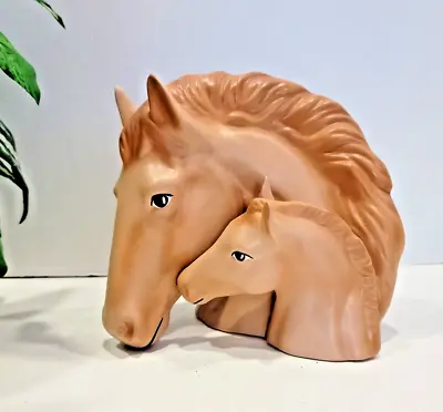 Vintage Hand Painted Palomino Mare And Foal Ceramic Horse Head Vase Planter • $32