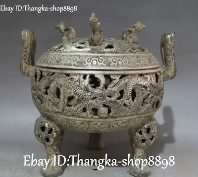  Old Bronze Ware Vessels Silver Dragon Pixiu Brave Troops Incense Burner Censer • $286.35