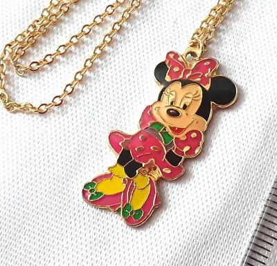 Disney Minnie Mouse Pendant On Gold Tone Chain Necklace  46cm   H47 • £5