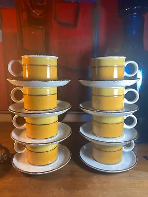  Mid Century Vintage Stonehenge Midwinter Sun 8 Coffee Cups And 8 Saucers • £81.96