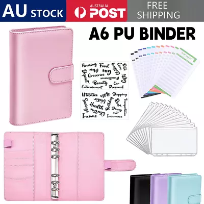 A6 PU Leather Notebook Binder Budget Planner Organizer Cover Cash Pockets Sheets • $13.99