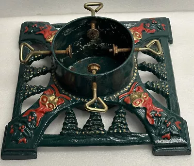 $69.99 • Buy Vintage Innova Green Christmas Tree Stand Cast Iron Gold Bells Red Bows Sturdy