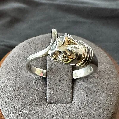 Vintage Sterling Silver 925 Fine Big Cat Lion Head Bypass Design Ring Size 9.75 • $26