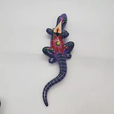 Terra Cotta Lizard Figurine Hand-painted Mexican Folk Art Clay 12  Purple • $19.96