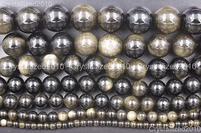 $4.23 • Buy Natural Golden Obsidian Gemstone Round Beads 4mm 6mm 8mm 10mm 12mm 16mm 15.5 