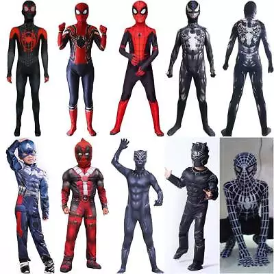 Superhero SpiderMan Deadpool Kids Jumpsuit Party Show Halloween Cosplay Costume • $28.59