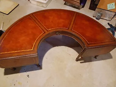 Antique Genuine Mahogany Leather Top Drop Leaf Coffee Table With Wheels • $420