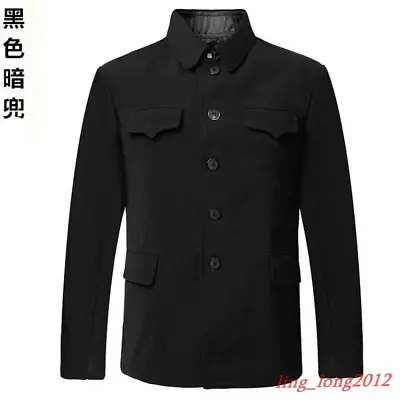 Men Single Breasted Tunic Jacket Outwear Wool Suit Mao Chinese Blazers Formal • $111.04