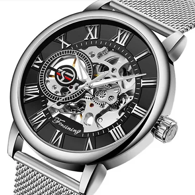 £16.99 • Buy Men's Luxury Sports Steampunk Skeleton Hand Wind Up Steel Mechanical Wrist Watch