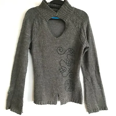 Mind Sweater Women Size Small Gray Mohair Blend Button Keyhole Long Sleeve Knit • $19.95