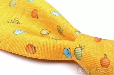 BULGARI Yellow NoveltyFruit Print 100% Silk Mens Luxury Tie - 3.875  • $60.56