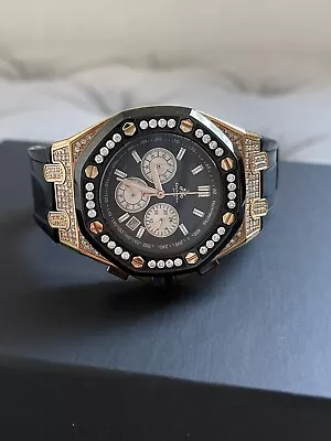 Techno JPM Gold And Black Rubber Chronograph Watch With Diamond Bezel • $621.68