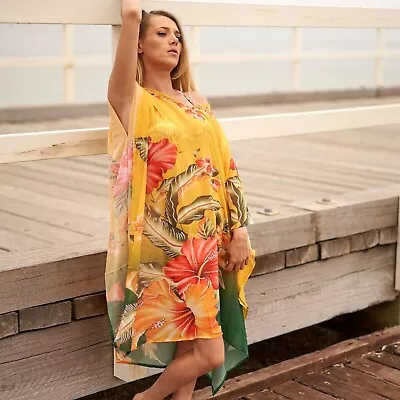 Silk Kaftan For Women Long Caftan Resort Wear Vacation Beach Dress - SK11 • $56.06