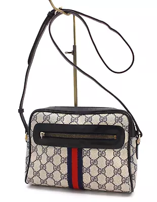 Gucci Vintage Bag Shoulder Bag Crossbody Sherry GG Supreme Navy Medium Authentic • $398.99