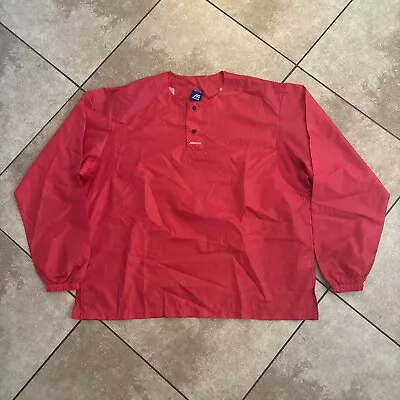Mizuno Baseball Wind Rain Jacket Mens XXL Buttons Red Long Sleeve 1/4 Snap • $34.99