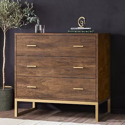 Chest Of Drawers Dark Mango Wood 3 Drawers Wide With Gold Legs And Hand;es • £329.92