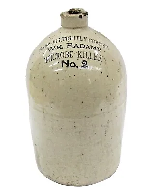 Antique Late 1800’s Stoneware Jug Wm. Radam's Microbe Killer No. 2 Quackery Meds • $125