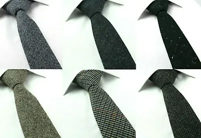 £10.95 • Buy Wool Speckled Tweed 6CM Skinny Tie Brown Green Grey Blue Checked Herringbone