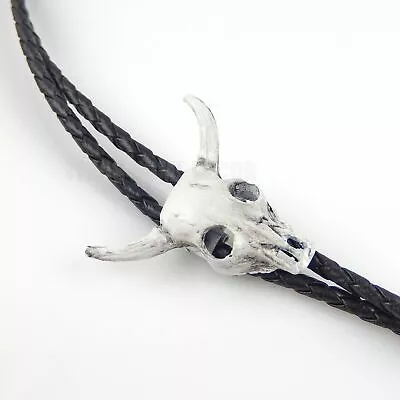 Steer Head Skull Bolo Tie Adjustable 36  Braided Cord USA Made Western Accessory • $22.95