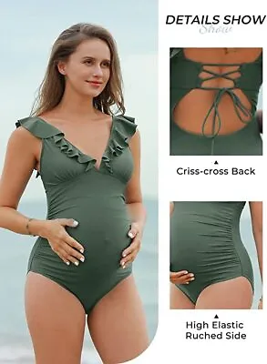 Maternity Swimsuit Large One Piece Swimwear Ruffled Lace Size Large-Sized Small • $9.99