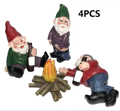 4x Fairy Resin Gnomes My Little Friend Drunk Gnome Dwarfs Statue Garden Decor • £6.79