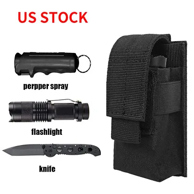 Tactical Flashlight Pouch Molle Single Pistol Magazine Pouch Torch Knife Holder • $8.98
