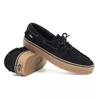 VANS Zapato Del Barco Mens Sz 7.5  Black/Tan Casual Canvas Sneaker Boat Shoes • $28.99