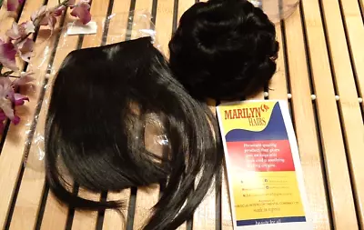 2 PC SET Marilyn Hairs KNOTTED BUN COMB & FRINGE BANG Black #2 / Hairpiece Exten • $12.99