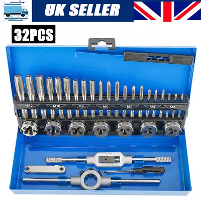 £21.97 • Buy 32Pcs Metric Tap And Die Set M3 M4 M5 M6 M8 M10 M12 Taper Intermediate And Plug