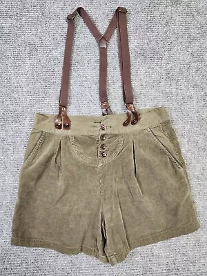 Zara TRF British Green Couderoy Suspenders Button Shorts Schoolgirl Size 4 • $18.90