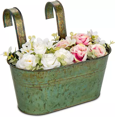 2PCS Hanging Plant Pot Galvanised Planter With Detachable Hook Zinc Plant Pot Vi • £28.26