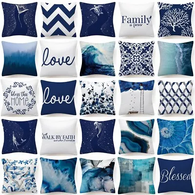 Throw PILLOW COVER Blue White Decorative Double-Sided Silky Cushion Cases 18x18  • $6.86