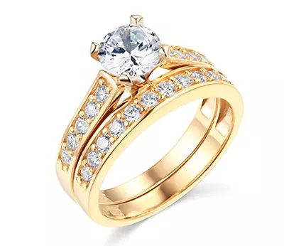 2.70 Ct Round Cut Engagement Wedding Ring Set Real 14K Yellow Gold Matching Band • $524.16