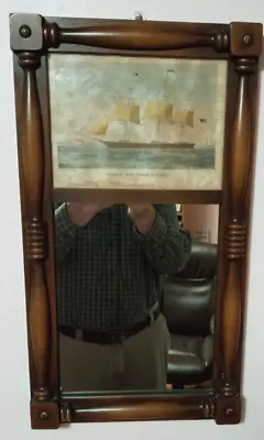 Vintage Wood Framed Mirror With Currier & Ives Clipper Ship Nightgale Print • $21