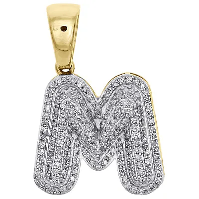 10K Yellow Gold Diamond Initial M Pendant 1.15  Mini Bubble Letter Charm 1/2 CT. • $685