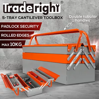 $44.99 • Buy Traderight Tool Box Storage Cantilever 5 Tray Folding Lockable Organiser Parts