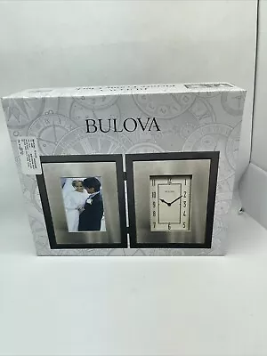 Bulova Wood Combination Picture Frame / Clock Espresso Brown W/ Brushed Pewter • $19