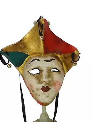 Authentic Venetian Carnival Jester Wall Mask Handmade In Italy Artist Signed '03 • $50
