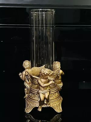 Vintage Three Gold Cherubs At The Base Of A Glass Candle Holder (Tapered Candle) • $21