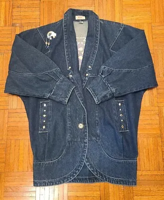 Vtg Apache Denim Jacket W/ Tapered Cuffs Embellishments South Western Embroidery • $48.75