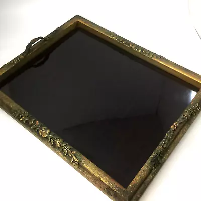 Vintage Rectangular Wooden Frame Serving Tray With Handles • $20.40