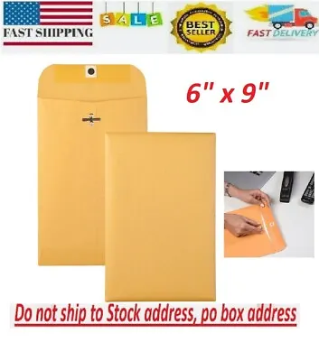 100 Pcs CLASP ENVELOPES 6x9 28lb Kraft Shipping Mailing Gummed Business Manila • $17.97