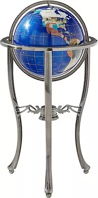 36  Tall Blue Pearl Swirl Gemstone World Globe With Tripod Silver Floor Stand • $599.99