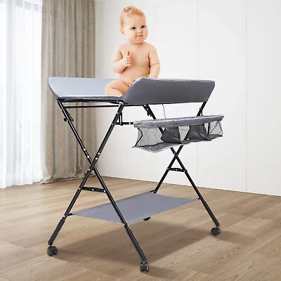 Baby Changing Table Folding Infant Nursing Massage Stand 1 Shelve 3 Basket W/Mat • £48