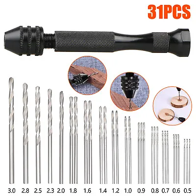 31Pcs Precision Pin Vise Micro Twist Drill Bits Set Mini Hand Twist Rotary Tool • $9.98