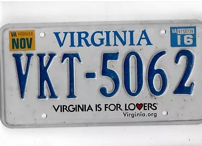 VIRGINIA Passenger 2016 License Plate  VKT-5062  ***NATURAL*** • $7