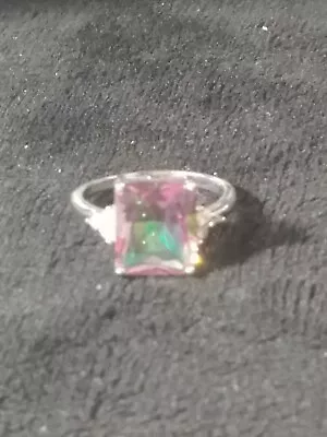 Sterling Silver Mystic Topaz Ring-size 7.5-missing One Clear Stone-see Photos • $24.95