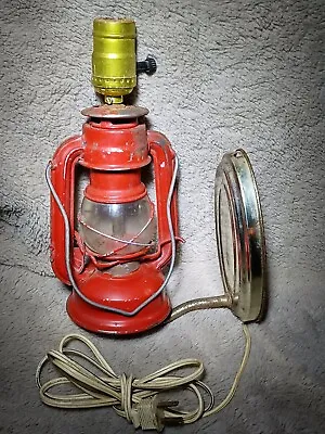 Vintage Metal Lantern Lamp Wall Rustic Red 7” Plastic Hangs Distressed Corded • $29.99