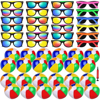 48Pieces Beach Pool Party Favors Kids Neon Sunglasses Bulk Inflatable BeachBalls • $46.30