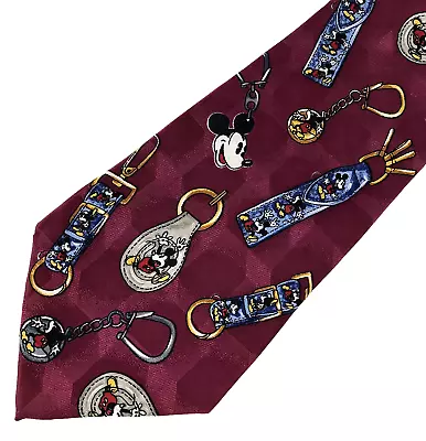 Disney Atlas Design Sweden 100% Silk Burgundy Neck Tie Mickey Mouse Fathers Day • $8.99